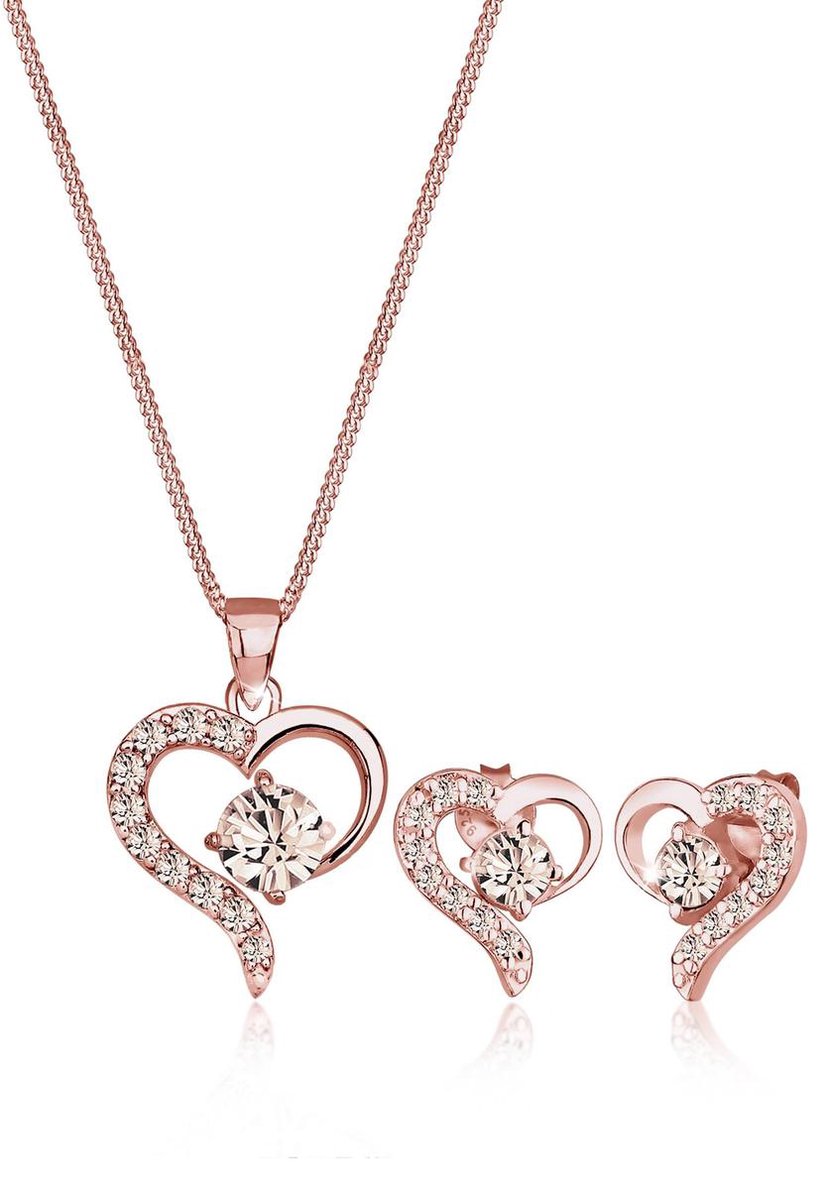 Elli - Sieraden Set - Dames hart hanger set oorstekers met kristallen in 925 sterling zilver - Dames