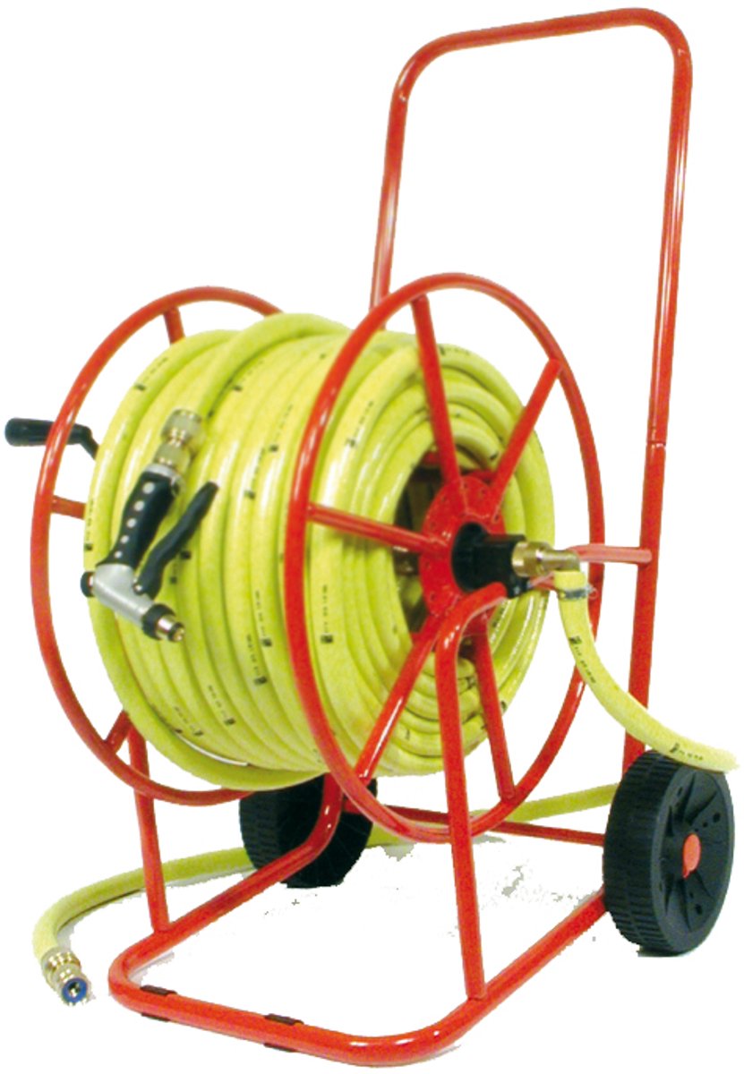 Talen Tools Professionele Haspel Gemonteerd 50 meter - 3/4" met Gele Tuinslang No Twist en 3/4" Messing Koppelingen + Pistool Volledig Gebruiksklaar