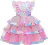 Prinses - Luxe Unicorn jurk - Roze regenboog - Prinsessenjurk - Verkleedkleding - Feestjurk - Sprookjesjurk - Maat 98/104 (2/3 jaar)