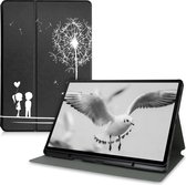 kwmobile hoes voor Samsung Galaxy Tab S7 Plus / Tab S7 FE - Dunne tablethoes in wit / zwart - Met standaard - Paardenbloemen Liefde design
