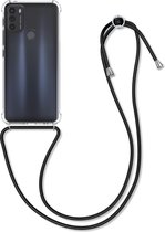 kwmobile telefoonhoesje compatibel met Motorola Moto G50 - Hoesje met koord - Back cover in transparant / zwart