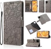 Voor Huawei P40 lite Huid Voelen Reliëf Zonnebloem Horizontale Flip Lederen Case met Houder & Kaartsleuven & Portemonnee & Lanyard (Grijs)