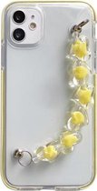 Tweekleurige pc + TPU schokbestendige hoes met hartkralen polsarmbandketting voor iPhone 12 mini (geel)