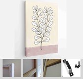 Minimalistic Watercolor Painting Artwork. Earth Tone Boho Foliage Line Art Drawing with Abstract Shape - Modern Art Canvas - Vertical - 1937931472 - 80*60 Vertical