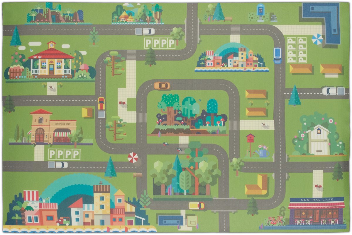 Relaxdays speelmat verkeer - verkeerskleed - kindertapiijt - speelkleed kinderkamer - kind - A