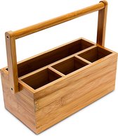 relaxdays Bureau organisateur stylos - Plumier en bois - 4 compartiments - Bois de bambou.