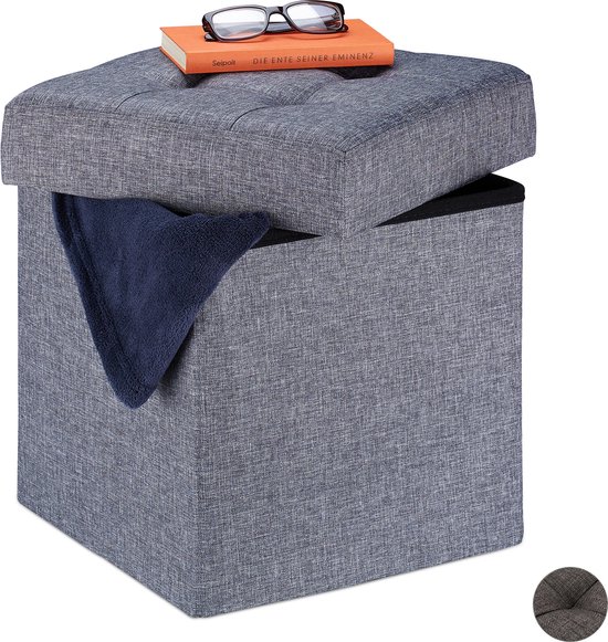 HOMCOM – Pouf de rangement avec dessus rabattable, banc rectangulaire recouvert, repose-pieds en lin avec pattes en acier pour salon, chambre à coucher, bleu foncé | Best Buy Canada