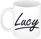 Lucy naam cadeau mok / beker sierlijke letters - Cadeau collega/ moederdag/ verjaardag of persoonlijke voornaam mok werknemers