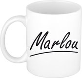Marlou naam cadeau mok / beker sierlijke letters - Cadeau collega/ moederdag/ verjaardag of persoonlijke voornaam mok werknemers