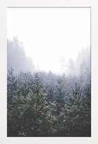 JUNIQE - Poster met houten lijst Misty Forest -13x18 /Grijs