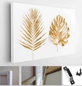 Golden tropical palm leaves Monstera on white background. Flat lay, top view minimal concept - Modern Art Canvas - Horizontal - 1192758517 - 50*40 Horizontal