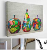 The wooden apple and pear are hand painted. Handmade, contemporary art - Modern Art Canvas - Horizontal - 336050681 - 50*40 Horizontal