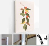 Collection of contemporary art posters in pastel colors. Abstract elements, leaves and fruits, branches, tangerines - Modern Art Canvas - Vertical - 1853040742 - 115*75 Vertical