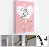 Itsallcanvas - Schilderij - Happy Valentines Day Cards. Handdrawn Romantic Lettering Art Vertical Vertical - Multicolor - 115 X 75 Cm