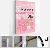 Itsallcanvas - Schilderij - Happy Valentines Day Cards. Handdrawn Romantic Lettering Art Vertical Vertical - Multicolor - 50 X 40 Cm