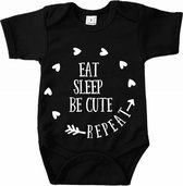 Baby romper met tekst | eat, sleep, be cute, repeat | korte mouw | maat 56 | kraam cadeau | baby
