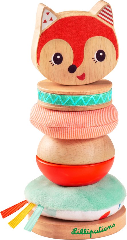 Lilliputiens - Stapelpiramide Alice - Hout en Polyester - 8 x 8 x 17,5 cm - Om De Fijne Motoriek Te Ontwikkelen En De Zintuigen Te Stimuleren - Geschikt vanaf 1 Jaar