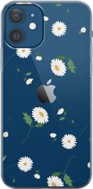 Apple iPhone 12 Hoesje - Transparant Siliconenhoesje - Flexibel - Met Bloemenprint - Madeliefjes