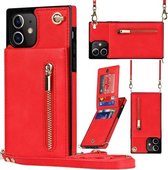 Cross-body Rits Vierkante TPU + PU Achterkant Case met Houder & Kaartsleuven & Portemonnee & Riem Voor iPhone 12 mini (Rood)