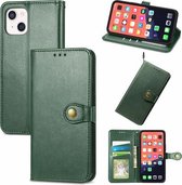 Voor iPhone 13 Effen Kleur Lederen Gesp Telefoon Case met Lanyard & Fotolijst & Kaartsleuf & Portemonnee & Stand Functie (Groen)