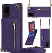 Voor Samsung Galaxy S20 Ultra Cross-body Rits Vierkante TPU + PU Achterkant Case met Houder & Kaartsleuven & Portemonnee & Riem (Paars)