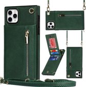 Cross-body Rits Vierkante TPU + PU Achterkant Case met Houder & Kaartsleuven & Portemonnee & Riem Voor iPhone 11 Pro Max (Groen)