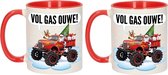 2x stuks kerstmis cadeau mokken - Monstertruck auto - vol gas ouwe - 300 ml - keramiek - mokken / bekers - Kerst servies