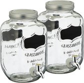 Set van 2x stuks glazen drankdispensers/limonadetap met krijtbord 3,5 liter - Tapkraantje