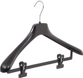 De Kledinghanger Gigant - 5 x Mantel / kostuumhanger kunststof zwart met schouderverbreding en anti-slip knijpers, 45 cm