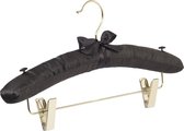 De Kledinghanger Gigant - 15 x Blouse / shirthanger satijn zwart met anti-slip knijpers en messinghaak, 38 cm