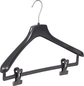 De Kledinghanger Gigant - 5 x Mantel / kostuumhanger kunststof zwart met schouderverbreding en anti-slip knijpers, 40 cm