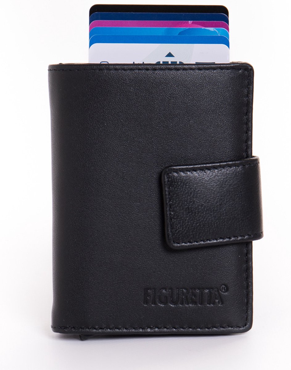Figuretta Cardprotector Leren Portemonnee met RFID Bescherming Zwart