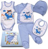 kraamcadeau jongen - QAR7.3 First Equipment for Newborns - 5-Piece Clothing Sets Baby Boys - 100% Cotton - 0-3 Months, Size 56 - Blue (WK 02129)