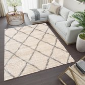 Tapiso Versay Vloerkleed Hoogpolig Shaggy Boho Beige Tapijt Maat- 80x150