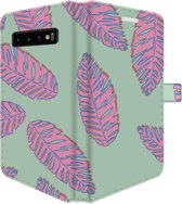 Samsung Galaxy S10 Telefoonhoesje - Portemonneehoesje  - Met pasjeshouder - Met Plantenprint - Tropische Blaadjes - Lichtgroen