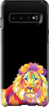 Samsung Galaxy S10 Telefoonhoesje - Extra Stevig Hoesje - 2 lagen bescherming - Met Dierenprint - Leeuw - Oranje