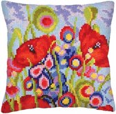 Kussen Red Poppies I - borduurpakket Collection d'Art