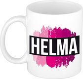 Helma  naam cadeau mok / beker met roze verfstrepen - Cadeau collega/ moederdag/ verjaardag of als persoonlijke mok werknemers
