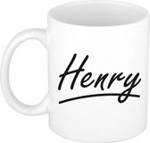 Henry naam cadeau mok / beker met sierlijke letters - Cadeau collega/ vaderdag/ verjaardag of persoonlijke voornaam mok werknemers