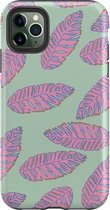 iPhone 11 Pro Hoesje - Dubbele Bescherming - Zacht + Hard Hoesje - Met Plantenprint - Tropische Blaadjes - Lichtgroen