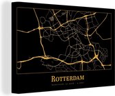 Canvas Schilderij Kaart - Rotterdam - Luxe - Goud - Zwart - 30x20 cm - Wanddecoratie