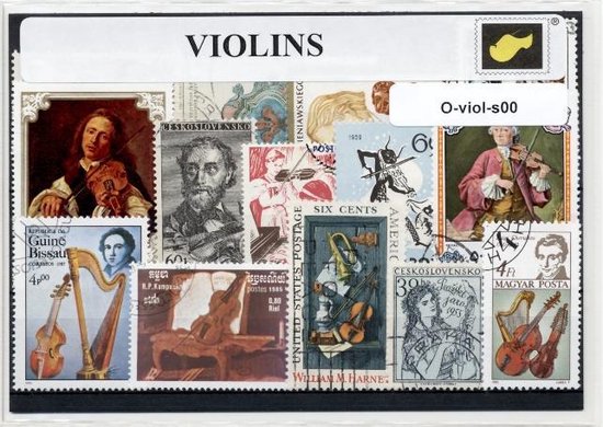 Foto: Violen luxe postzegel pakket a6 formaat collectie van verschillende postzegels van violen kan als ansichtkaart in een a6 envelop authentiek cadeau kado geschenk kaart altviool viool violist snaarinstrument stradivarius