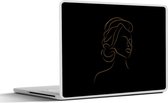 Laptop sticker - 11.6 inch - Vrouw - Zwart - Goud - Line art - 30x21cm - Laptopstickers - Laptop skin - Cover