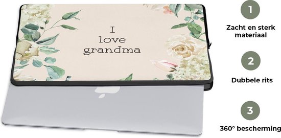Laptophoes 13 inch - Quotes - Oma - I love Grandma - Spreuken - Laptop sleeve - Binnenmaat 32x22,5 cm - Zwarte achterkant