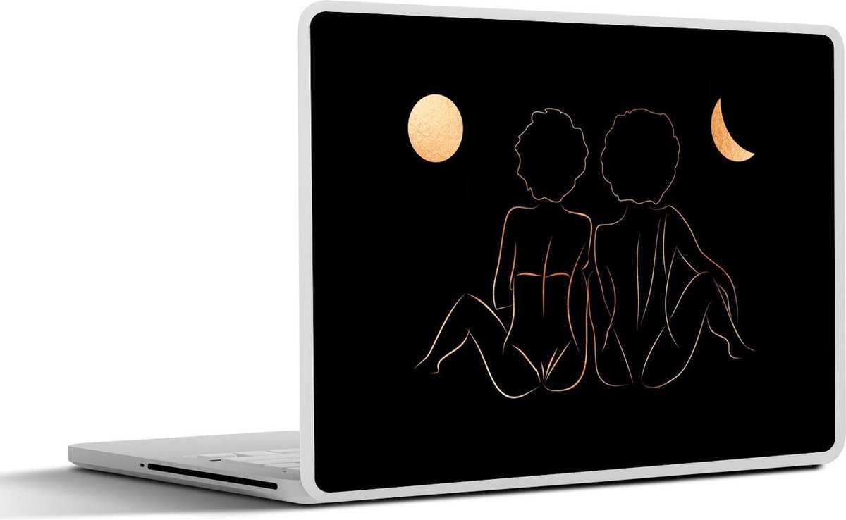 Laptop sticker - 15.6 inch - Vrouwen - Maan - Gold - Line art - 36x27,5cm - Laptopstickers - Laptop skin - Cover