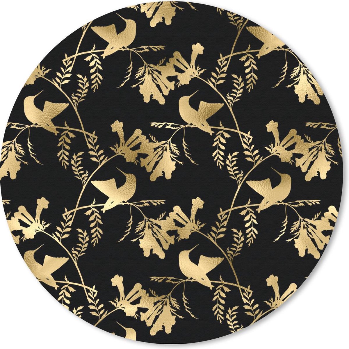 Muismat rond 20x20 cm - Mousepad Patronen - Vogels - Goud - Ronde muismatten