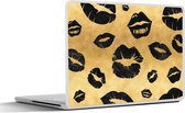 Laptop sticker - 13.3 inch - Patronen - Kiss - Goud - Zwart - 31x22,5cm - Laptopstickers - Laptop skin - Cover