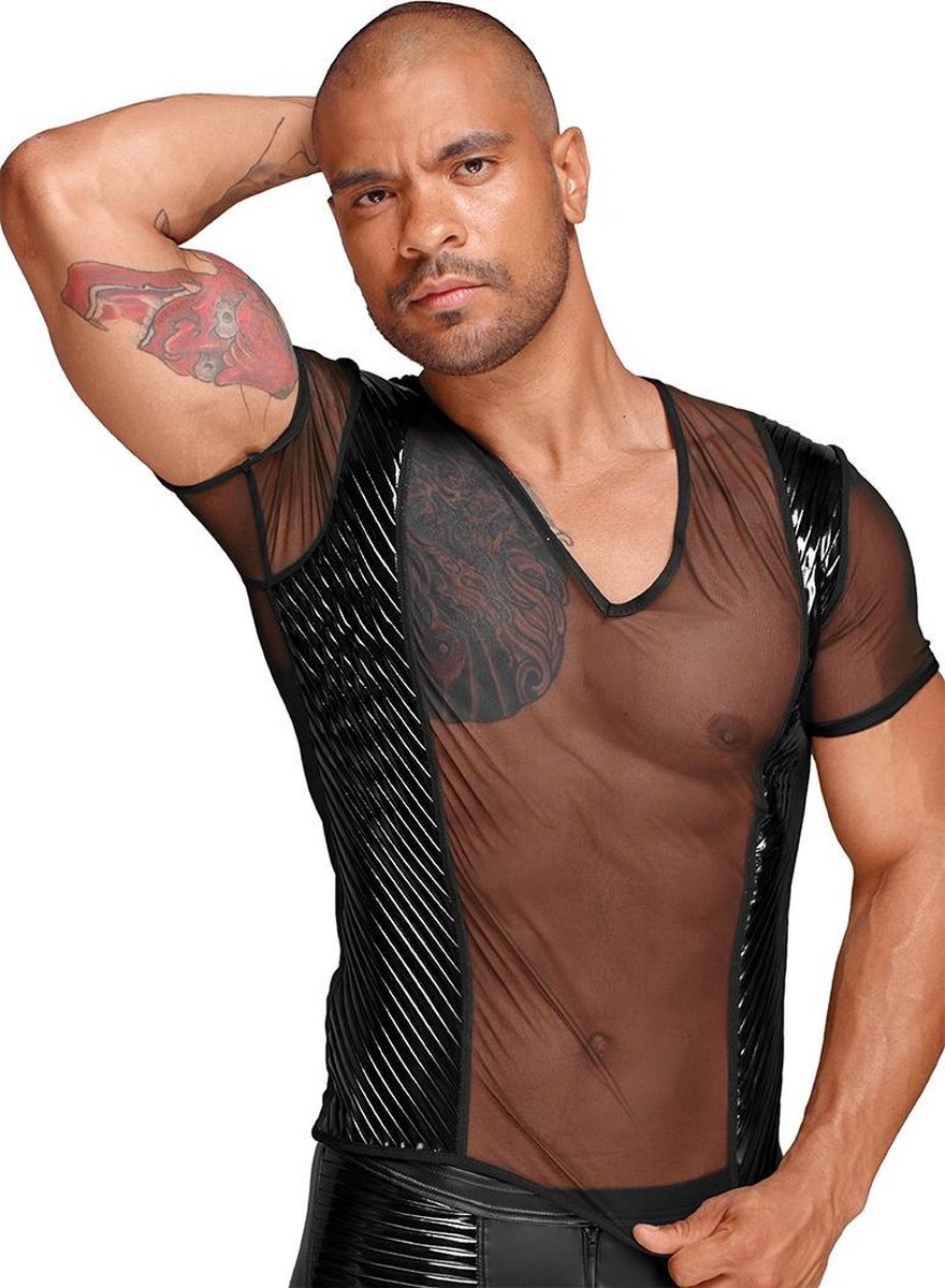 Decadence - See-through T-Shirt with PVC pleats - XXL - Blac