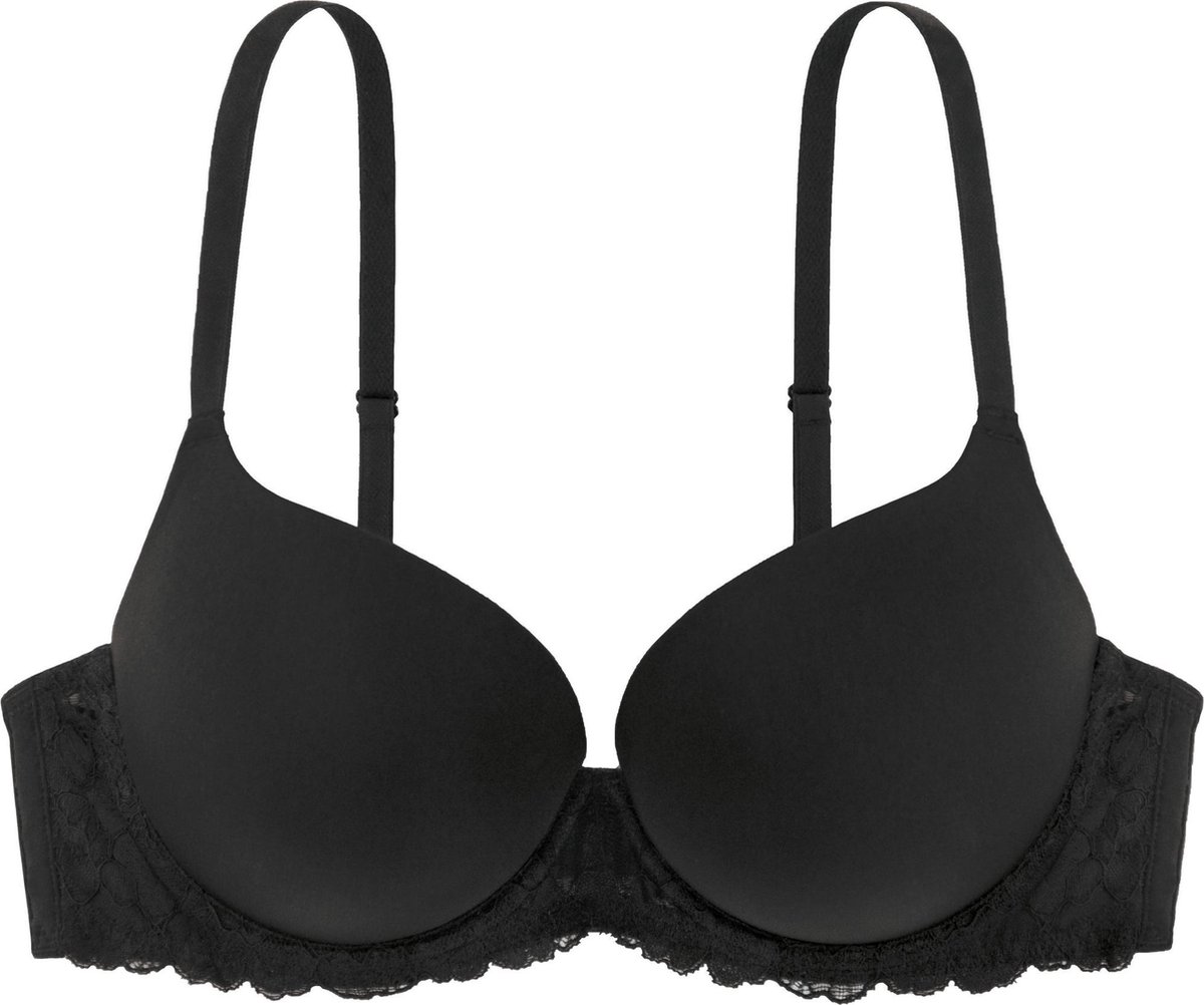 Dorina Super Push Up BH - Claire - Maximizer push up bh met beugel - T-shirt bh met kanten rand - 75D - Zwart