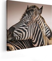 Artaza Canvas Schilderij Twee Knuffelende Zebra's  - 100x80 - Groot - Foto Op Canvas - Canvas Print